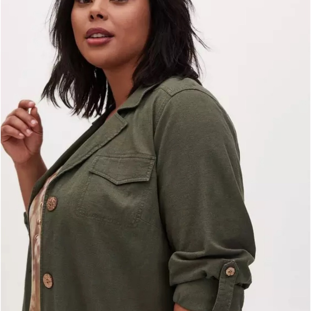 Torrid Army Green Linen Blend Button Front Shirt Jacket NO BELT Plus Size 0X 12 - Picture 3 of 15